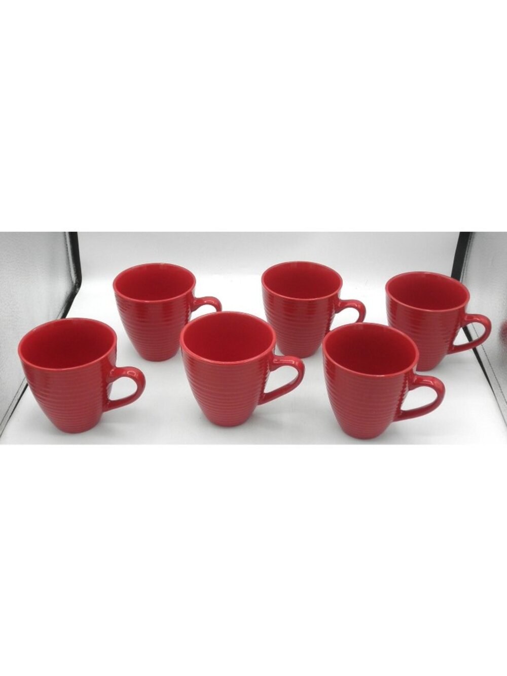 BIA Cordon Bleu Red Embossed Beehive Bands Art Deco Style Mug Set of 6